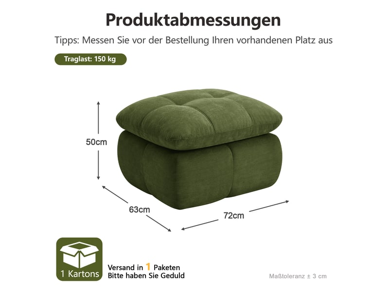 Pouf repose-pieds en tissu chenille vert 72,50x63x50 cm - Conforama C