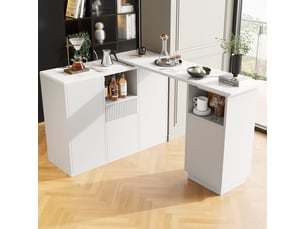 Ilot cuisine, buffet de cuisine avec rangements intégrés, pivotant à 360°, organisation fonctionnelle, dimensions 210 x 30 x 100,9 cm, mdf, blanc