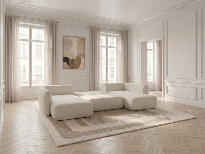  Bobochic canapé d'angle panoramique convertible esmee tissu chenille blanc  angle gauche ESMEE - Conforama D