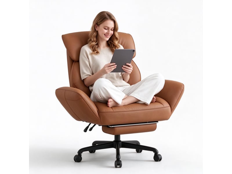 Fauteuil de bureau ergonomique,dossier inclinable 90°-135,repose-pieds,hauteur réglable,cuir pu,marron - Conforama A