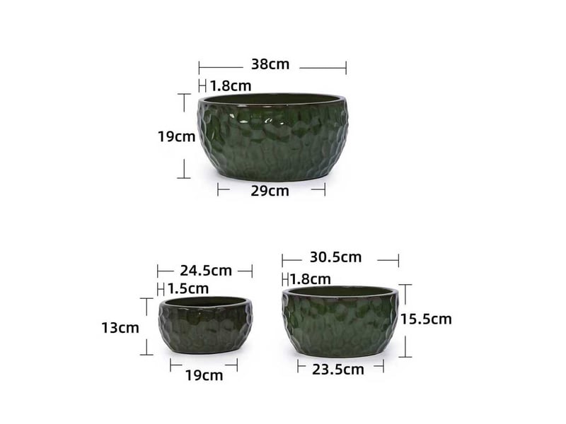  Lot de 3 pots de fleurs en céramique 38,1x30,5x25,4 cm motif marteau vert antique  - Conforama C