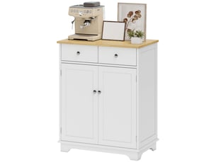 Meuble de rangement buffet salon avec placards à portes, 2 tiroirs et étagère réglable, armoire de rangement pour salon, cuisine, chambre, blanc et bois naturel