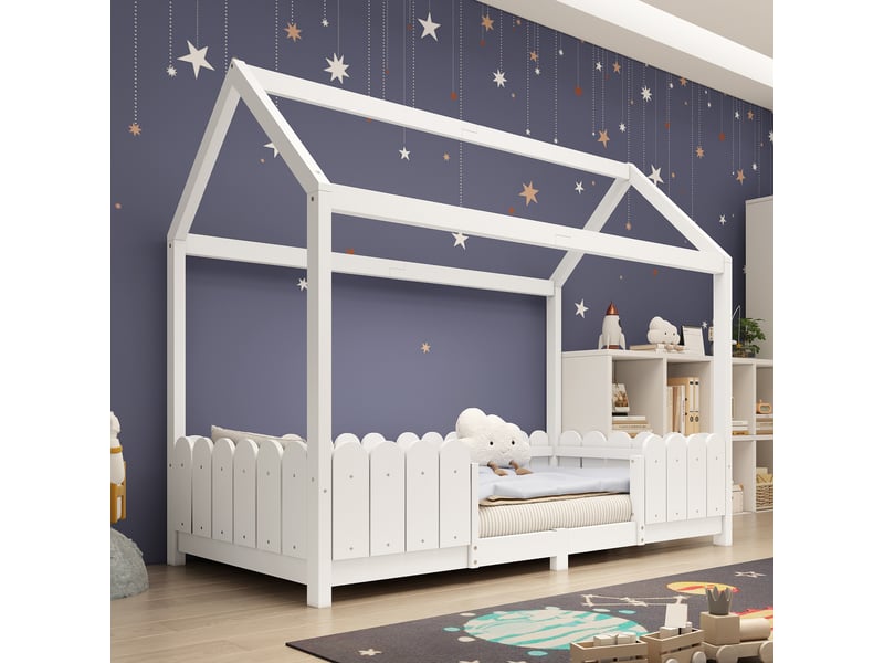  Lit cabane enfant 90x200 en bois blanc  - Conforama B