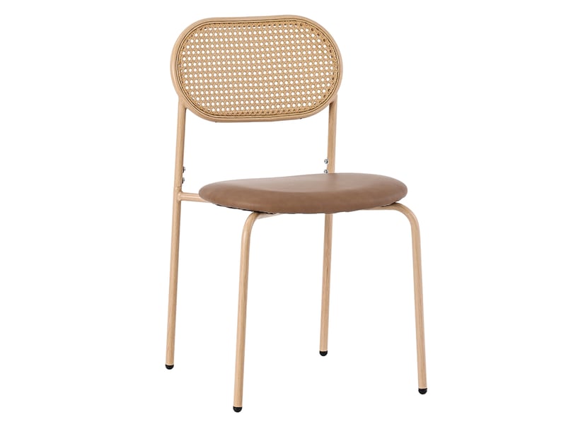  Lot de 6 chaises de salle à manger, 80 cm, marron pu, dossier rotin  - Conforama A