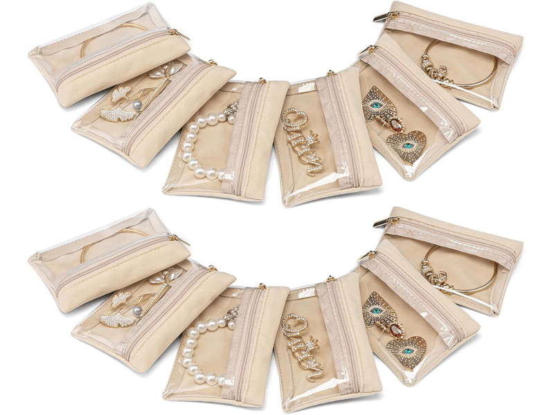  Lot de 12 étui de voyage pour bijoux, pochette en velours transparent avec poches zip, sac organza, cadeau  - Conforama A