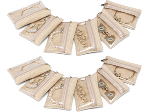 Lot de 12 étui de voyage pour bijoux, pochette en velours transparent avec poches zip, sac organza, cadeau