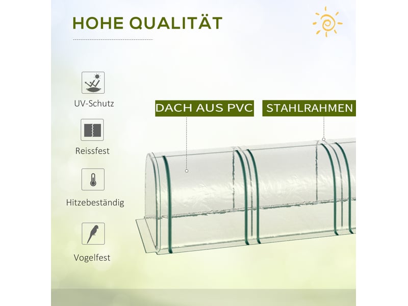  Serre tunnel de jardin 295x100x80 cm – transparente – 3 fenêtres zippées, cadre en acier thermolaqué film pvc  - Conforama E
