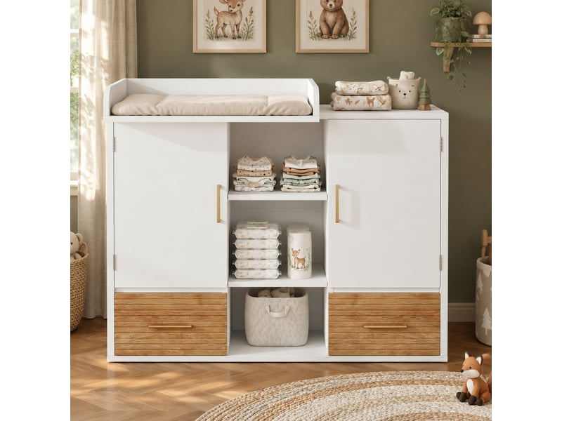  Table a langer 114x53x92 cm en mdf blanc et naturel avec rangement  - Conforama B