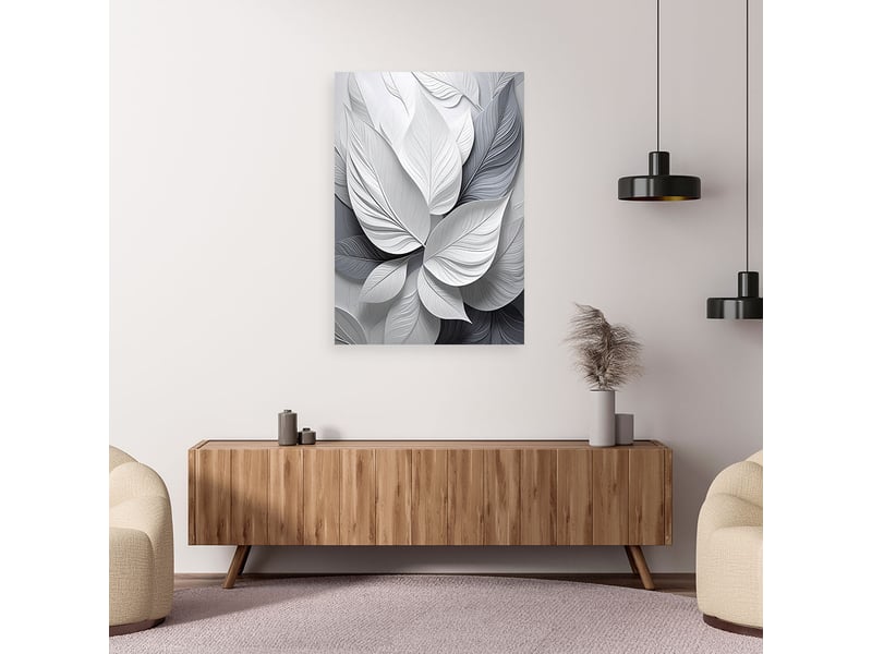 Toile imprimée, feuilles superposées dans des tons gris clair 70x100 1328138404 - Conforama B