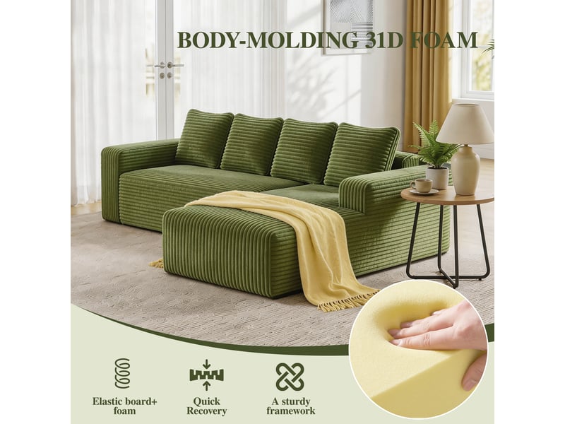  Canapé modulable nuage en l vert, méridienne gauche, assise profonde, velours côtelé doux, sans montage  - Conforama D
