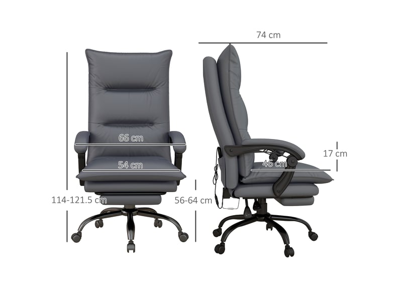  Fauteuil de bureau avec fonction massage et chauffage, repose-pieds, supporte jusqu'à 120 kg, gris foncé  - Conforama E