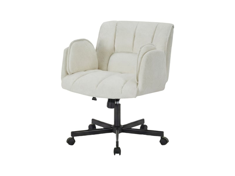  Fauteuil de bureau pivotant en tissu beige avec accoudoirs rabattables, hauteur réglable et roulettes  - Conforama A