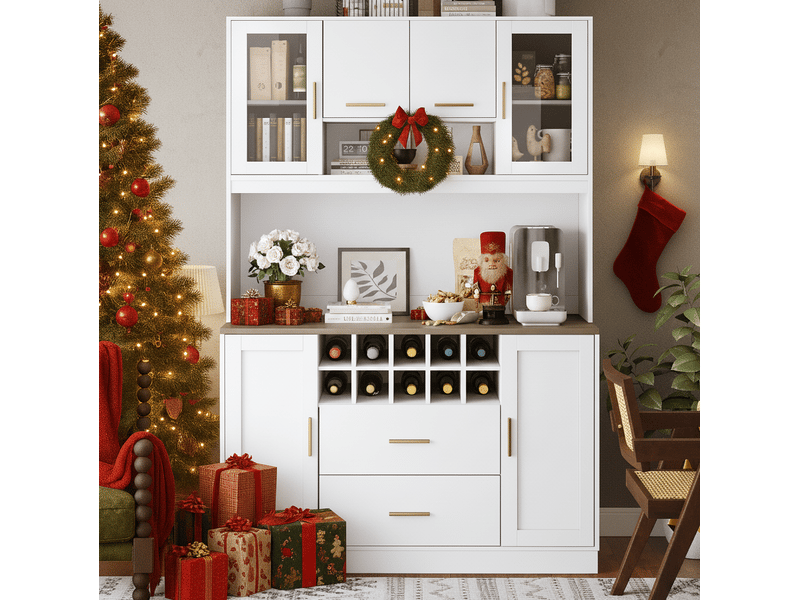  Buffet haut 120 x 36,3 x 180 cm avec led, prises usb, 6 portes et 2 tiroirs  - Conforama B