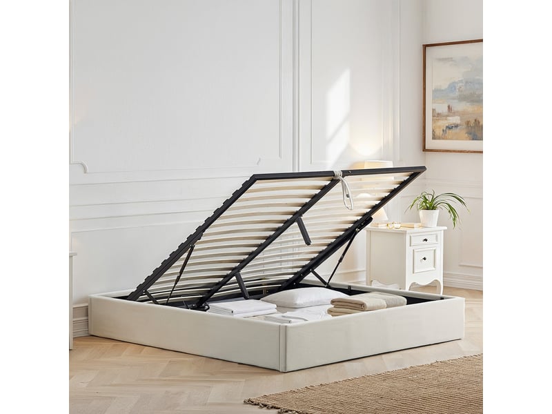 Bellecour literie ; lit coffre tissu beige atlas 140x190 cm Fabrication Hors UE - Conforama B