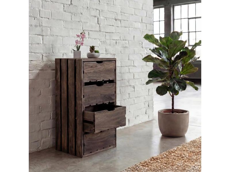 Commode hwc-c62, 4 tiroirs, 70x32x26cm - brun shabby - Conforama B