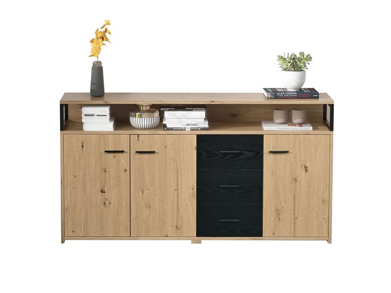  Buffet industriel à trois portes et trois tiroirs - fotopro - cuisine - bois - marron - 150*35*75,9 cm  - Conforama D