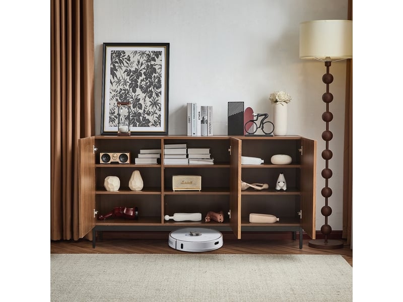 Buffet enfilade 150x40x80cm grand rangement 3 portes | design soigné en mdf effet bois et métal | montage facile - marron foncé - Conforama C