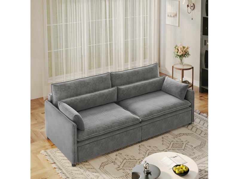  Canapé convertible 3 places avec rangement 206x91x86 cm en chenille gris clair  - Conforama W
