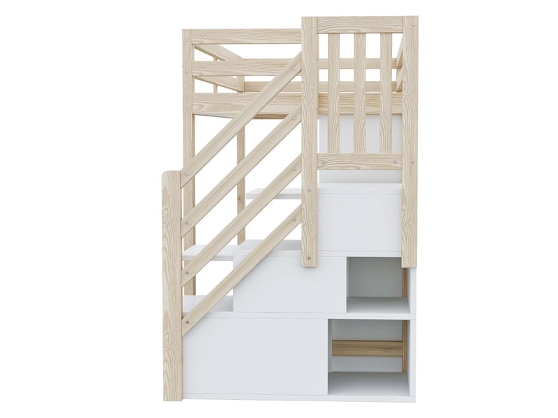  Lit mezzanine 90x200cm avec armoire et étagères - lit simple - bois et blanc, échelle rangement, éclairage led  - Conforama D