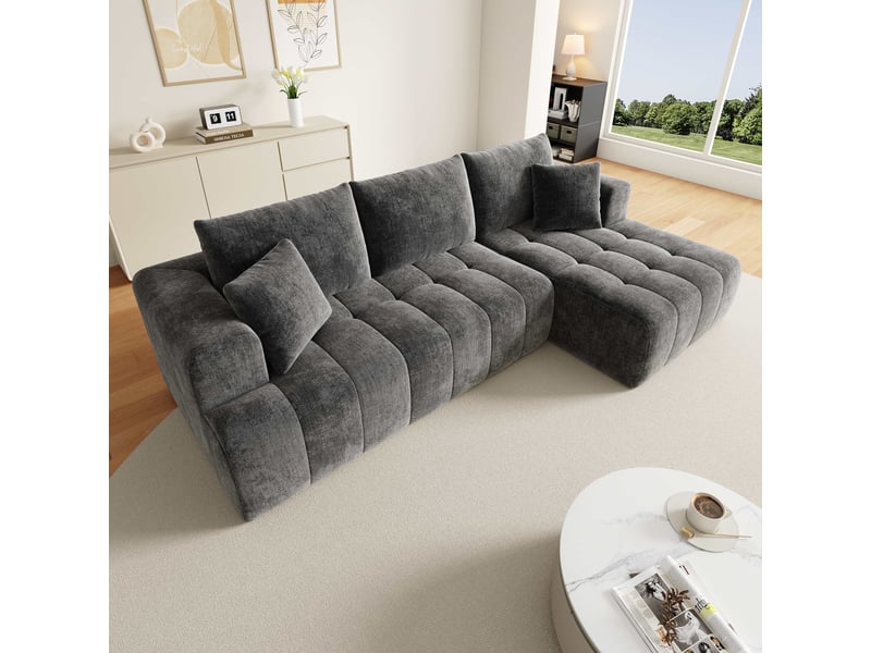  Canapé d'angle modulable 3 places 244,5 × 136 cm sans cadre, chenille grise IKSETERA TRADING LTD - Conforama D