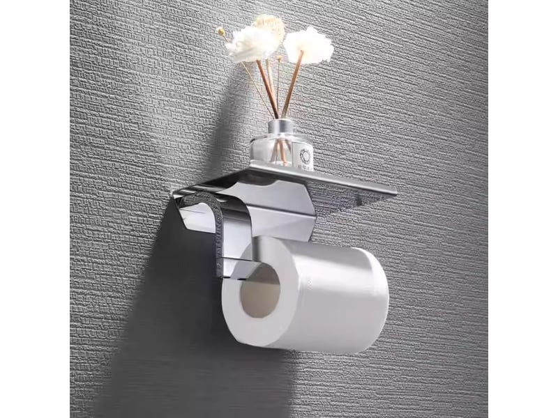  Porte-papier toilette chrome avec étagère  monté au mur, acier inoxydable 304 poli chrome  - Conforama C