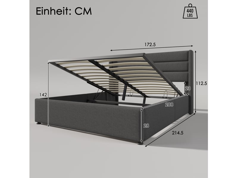 Lit coffre 160 × 200 cm 2 places avec rangement hydraulique, matelas inclus, en tissu beige - Conforama D