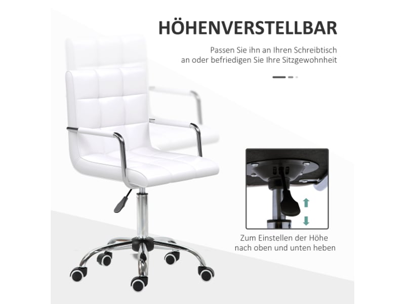  Chaise de bureau ergonomique pivotante en pu blanc, réglable en hauteur 84-99 cm, pour bureau et télétravail  - Conforama B
