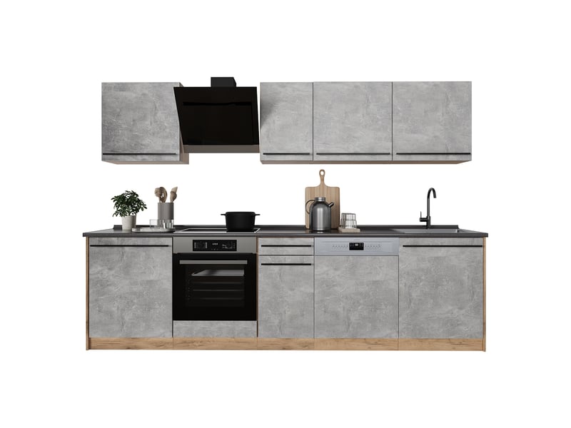  Vicco cuisine, bétonchêne doré, 280cm plan de travail chêne doré  - Conforama E
