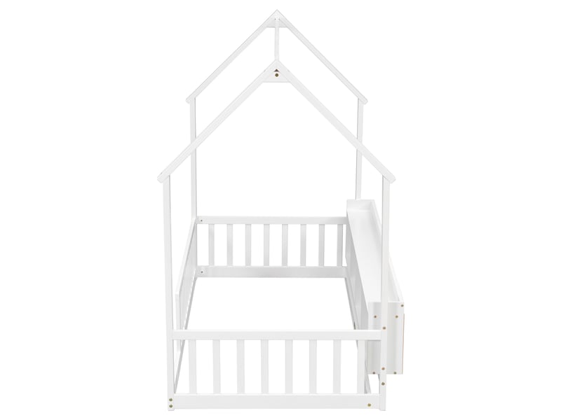  Lit enfant cabane 90x200 cm avec étagères et barrières, blanc, sans matelas  - Conforama R