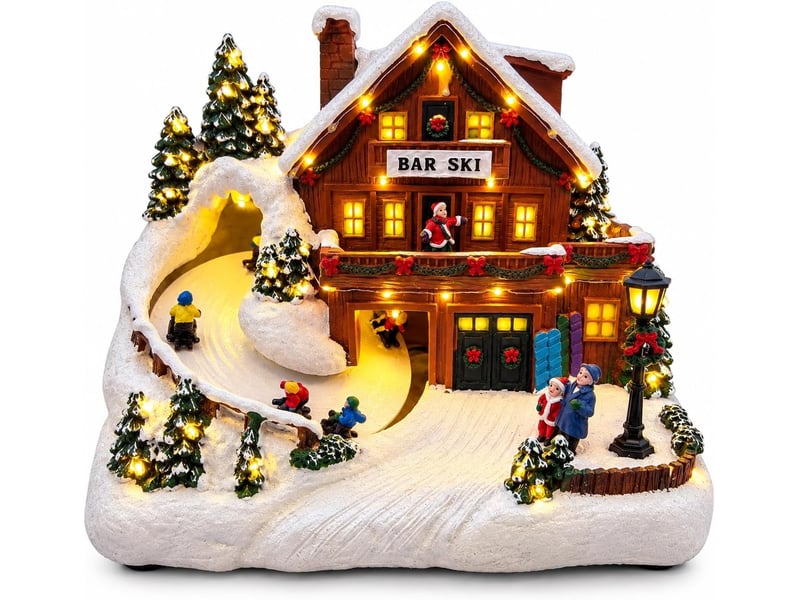  Village de noël animé avec skieurs mobiles et éclairage del  - Conforama D