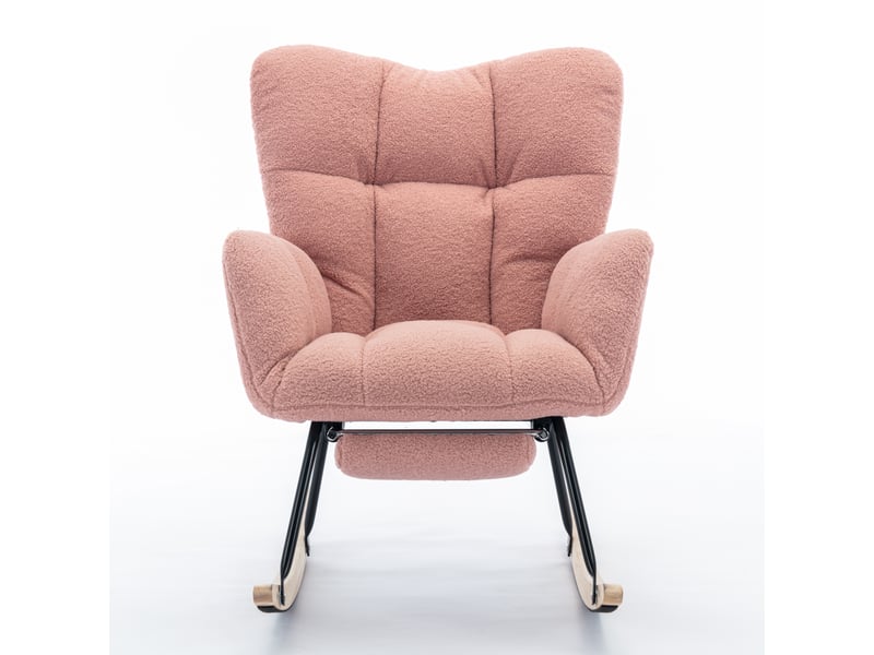 Rocking chair avec repose-pieds, fauteuil à bascule rose en tissu bouclette pour salon et allaitement - Conforama A