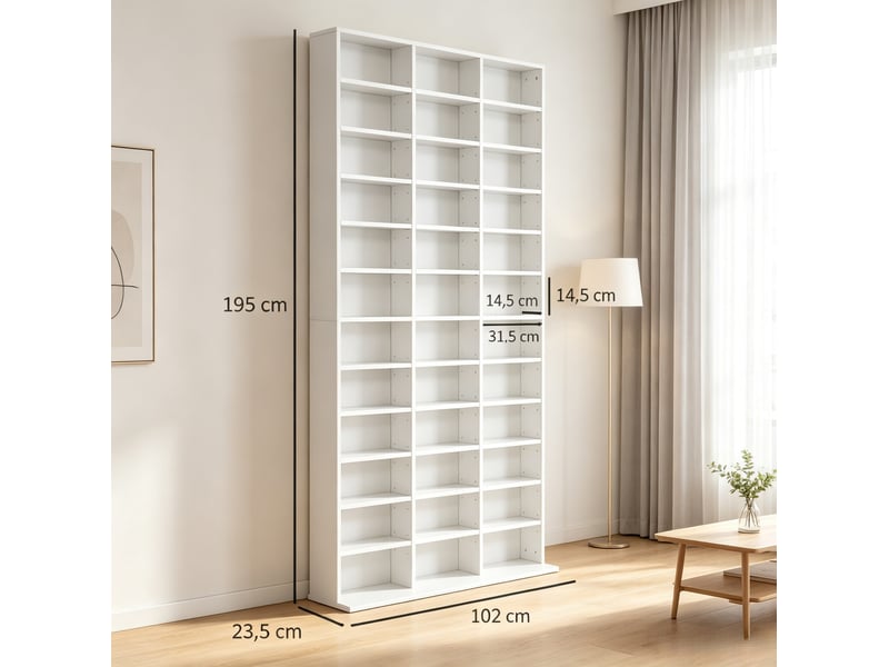 Meuble de rangement cddvd 102x23,5x195 cm réglable mdf blanc - Conforama E