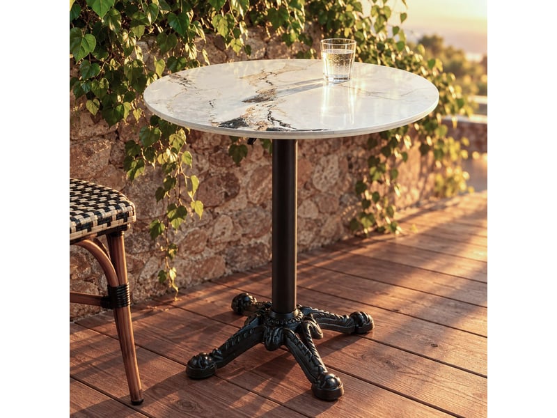  Icare - ensemble n°1: table bistrot d70cm pliable en céramique marbré clair  - Conforama B