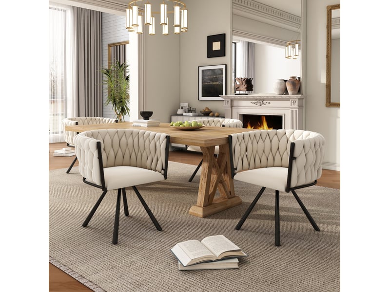 Chaise de salle à manger pivotante à 360 degrés lot de 6 avec dossier ergonomique en velours beige - Conforama D
