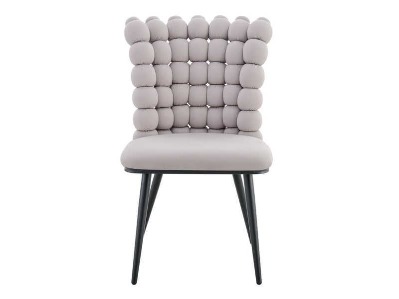  Lot de 2 chaises 54x48x88 cm salle à manger, design luxe gris clair en velours, pieds métal noir, dossier à motif perlé  - Conforama A