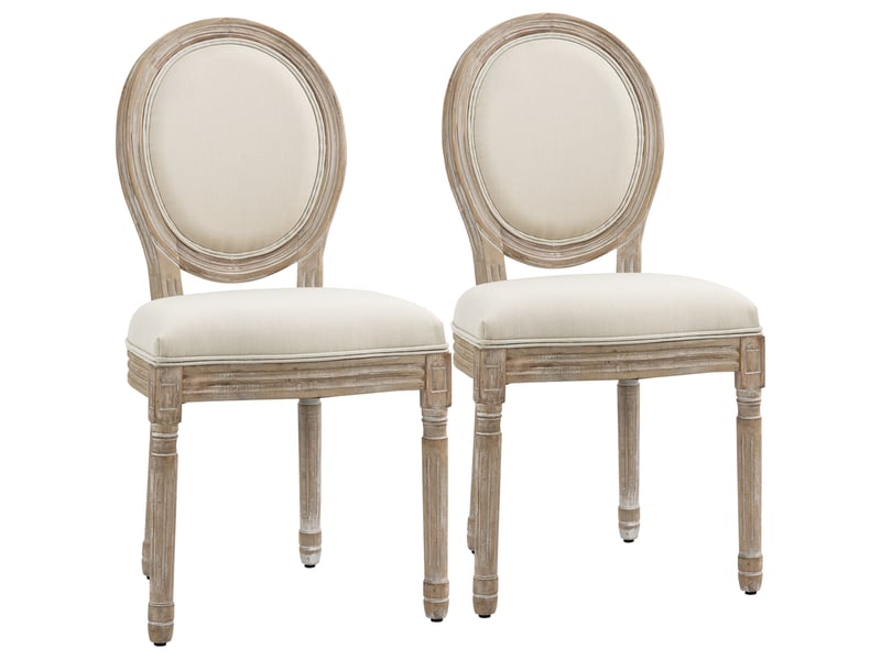  Lot de 2 chaises de salle à manger - chaise de salon médaillon style louis xvi aspect lin crème  - Conforama A