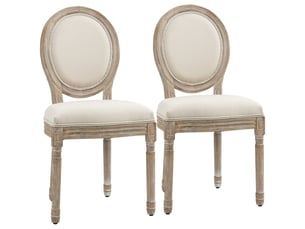 Lot de 2 chaises de salle à manger - chaise de salon médaillon style louis xvi aspect lin crème