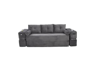 Canapé droit compressé convertible NECHE 232x98x80cm 3 places Velours côtelé gris foncé