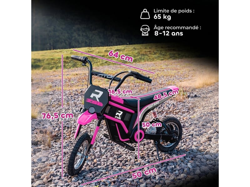  Moto cross électrique enfant 350 w batterie 12v 8-12 ans rose  - Conforama E