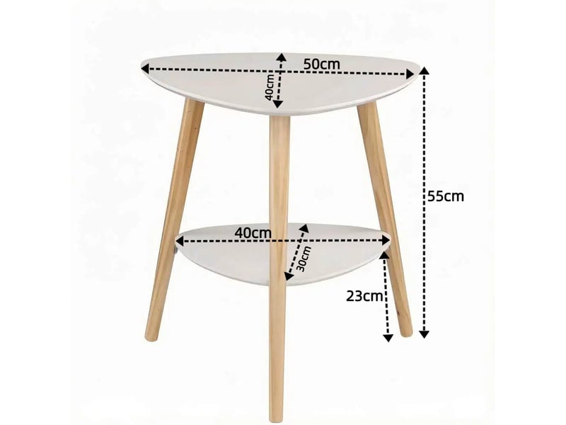  Table d'appoint tcqpz 50 x 40 x 55 cm avec 2 étagères mdf et bois blanche  - Conforama C