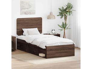 Lit adulte, lit simple, cadre de lit chêne brun 90x200cm bois de pin massif cf5765