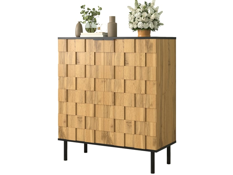  Meuble à chaussures 80x35x91,5 cm, armoire de rangement 2 portes avec revêtement imitation bois et capacité modulable  - Conforama B