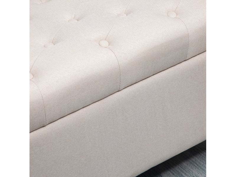  Banc de rangement 100 x 40 x 44 cm, blanc crème, polyester aspect lin, assise rembourrée avec coffre intérieur  - Conforama E