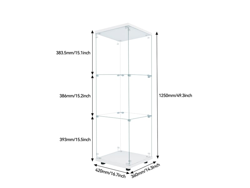  Vitrine en verre 3 niveaux simple porte avec éclairage led - 42 x 36 x 125 cm - blanc - armoire d'exposition - éclairage led  - Conforama B