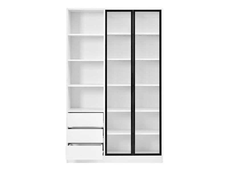  Vitrine 3 tiroirs meuble de rangement design blanc 2 portes vitrées droites en verre trempé tablette réglable en hauteur éclairage led intégré  - Conforama A