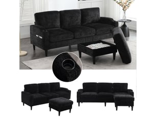 Canapé d'angle réversible fixe <strong>MERAX</strong> <strong>canapé d'angle noir</strong> 4 places Tissu noir