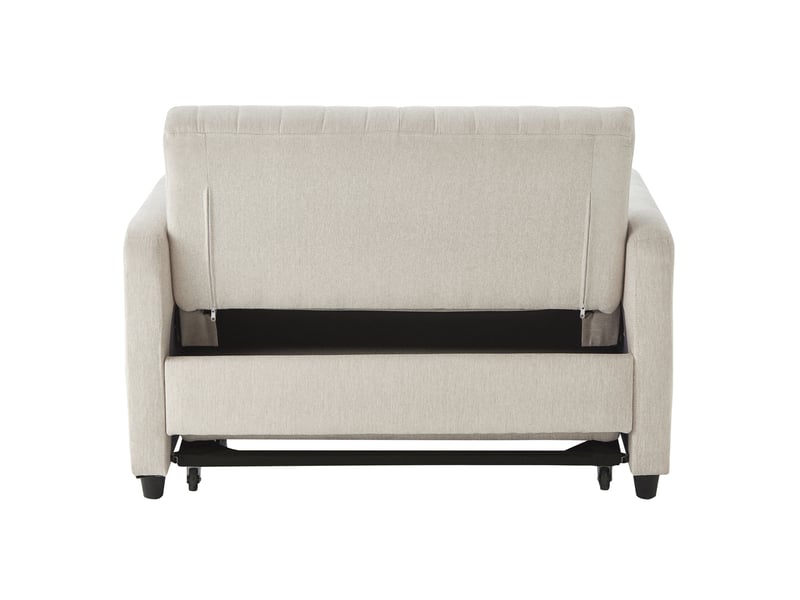  Canapé droit convertible 2 places beige en tissu, dossier réglable 3 positions, idéal pour petits espaces  - Conforama D