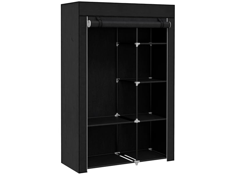  Armoire portable en tissu non tissé, acier et polypropylène, penderie gain de place avec 6 étagères ouvertes, 1 penderie et porte à charnières  - Conforama A