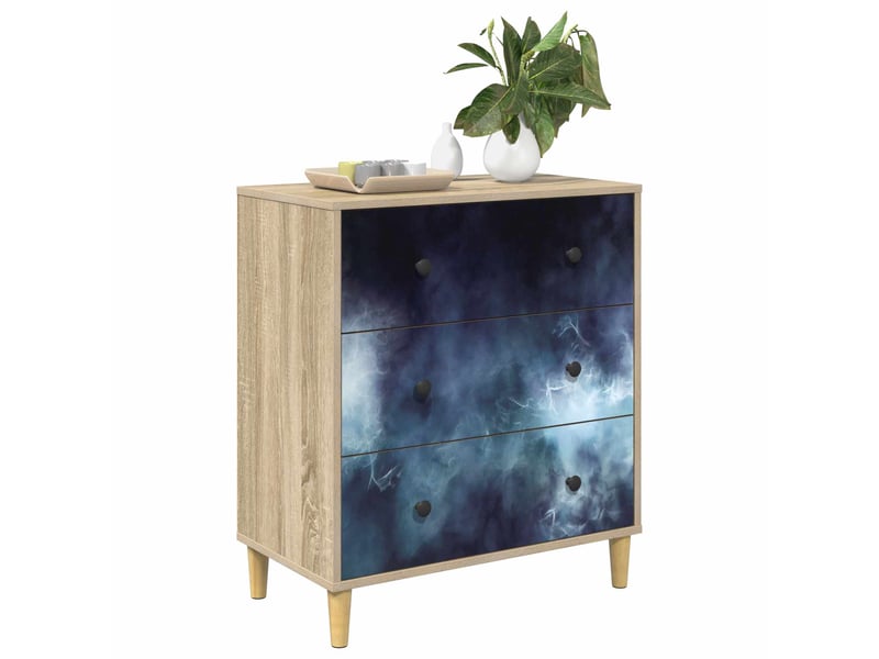  Commode chambre, meuble de rangement raalte impression marbre bleu 66x36,5x75 cm sonoma  - Conforama C