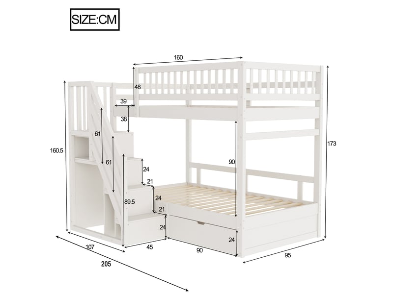  Lit superposé 90x200cm coloris blanc bois massif lit enfant blanc - Conforama C